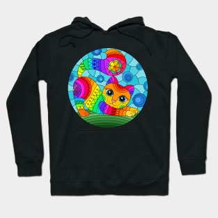 Adorable Kitty Stained Glass Design Pattern Hoodie